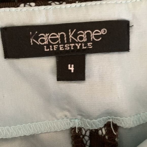 Karen Kane Lace Pencil Skirt Size 4 | Brown Blue Floral Overlay Fall Workwear - Picture 8 of 9